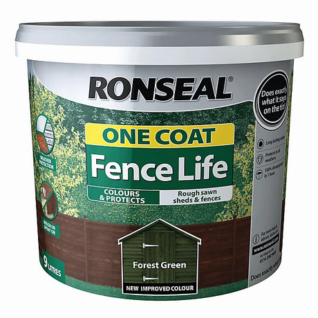 RONSEAL ONE COAT FENCE LIFE FOREST GREEN 9LT+ 33 %