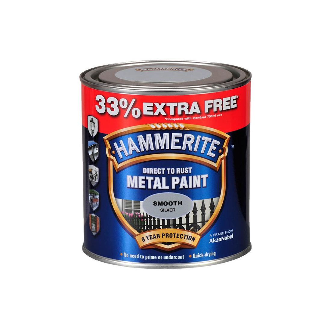 HAMMERITE METAL PAINT SMOOTH SILVER 750ML+33% FREE
