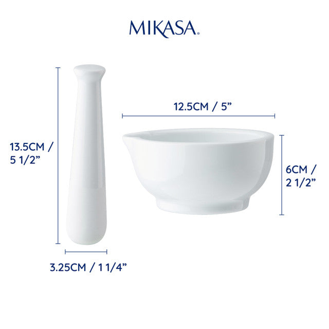 MIKASA CHALK PORCELAIN PESTLE & MORTAR WHITE