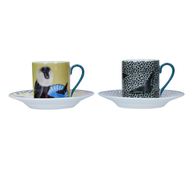 MIKASA X SARAH ARNETT ESPRESSO CUP & SAUCERS SET OF 2 85ML