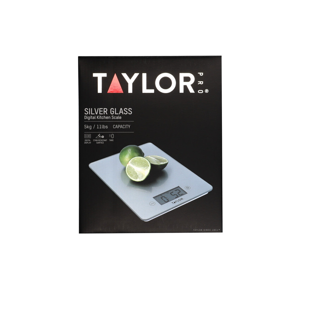 TAYLOR PRO GLASS DIGITAL SILVER KITCHEN SCALES 5KG