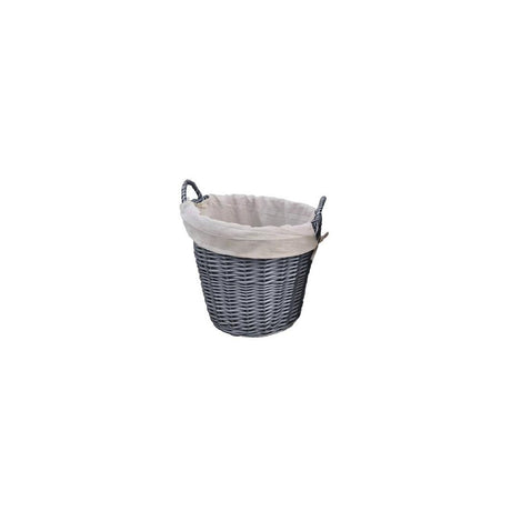 GREY ROUND WICKER BASKET LINED 50CM