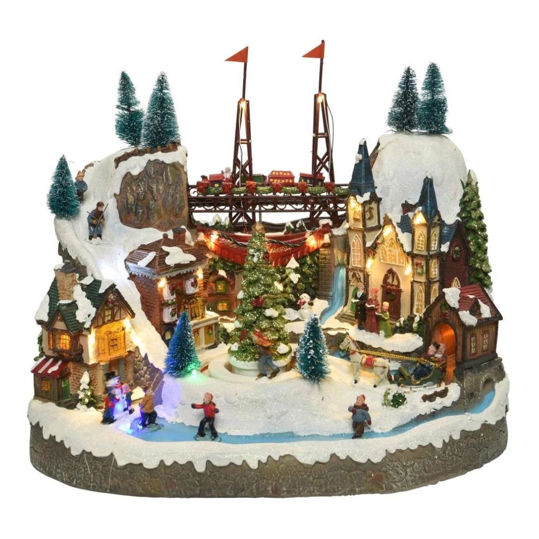 CHRISTMAS VILLAGE SCENE WITH TRAIN