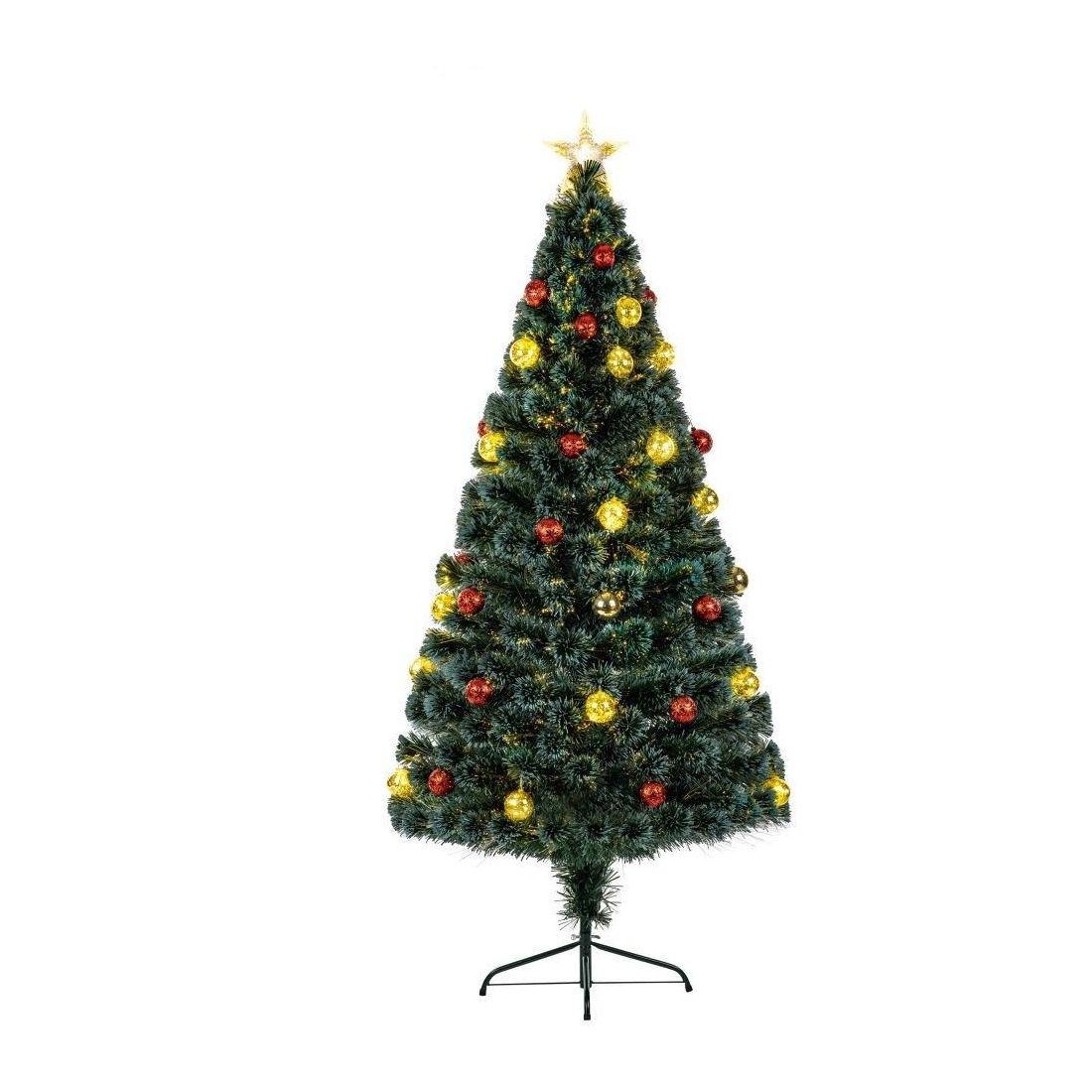 FIBRE OPTIC GREEN CHRISTMAS TREE WITH LED BAUBLES 1.2M