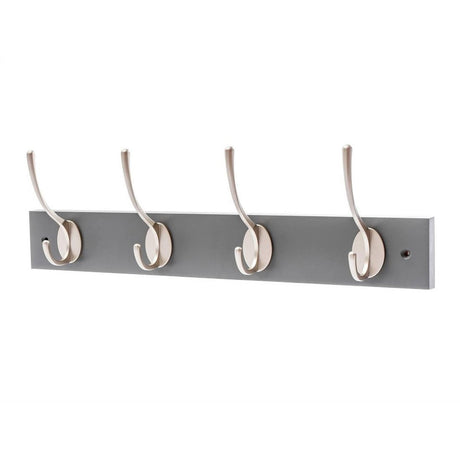 HOOK RAIL 4 NICKEL HOOKS ON GREY BOARD