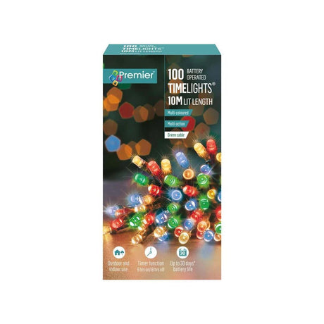 100 LED TIME LIGHTS BATTERY OPERATED MULTI-COLOURED 10M LIT LENGTH