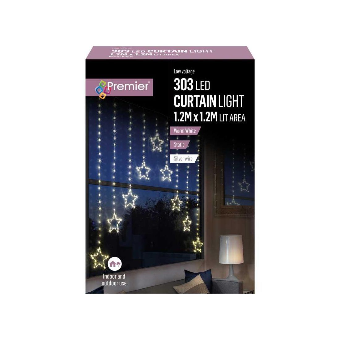 303 LED STAR CURTAIN LIGHT WARM WHITE 1.2 X 1.2M LIT AREA