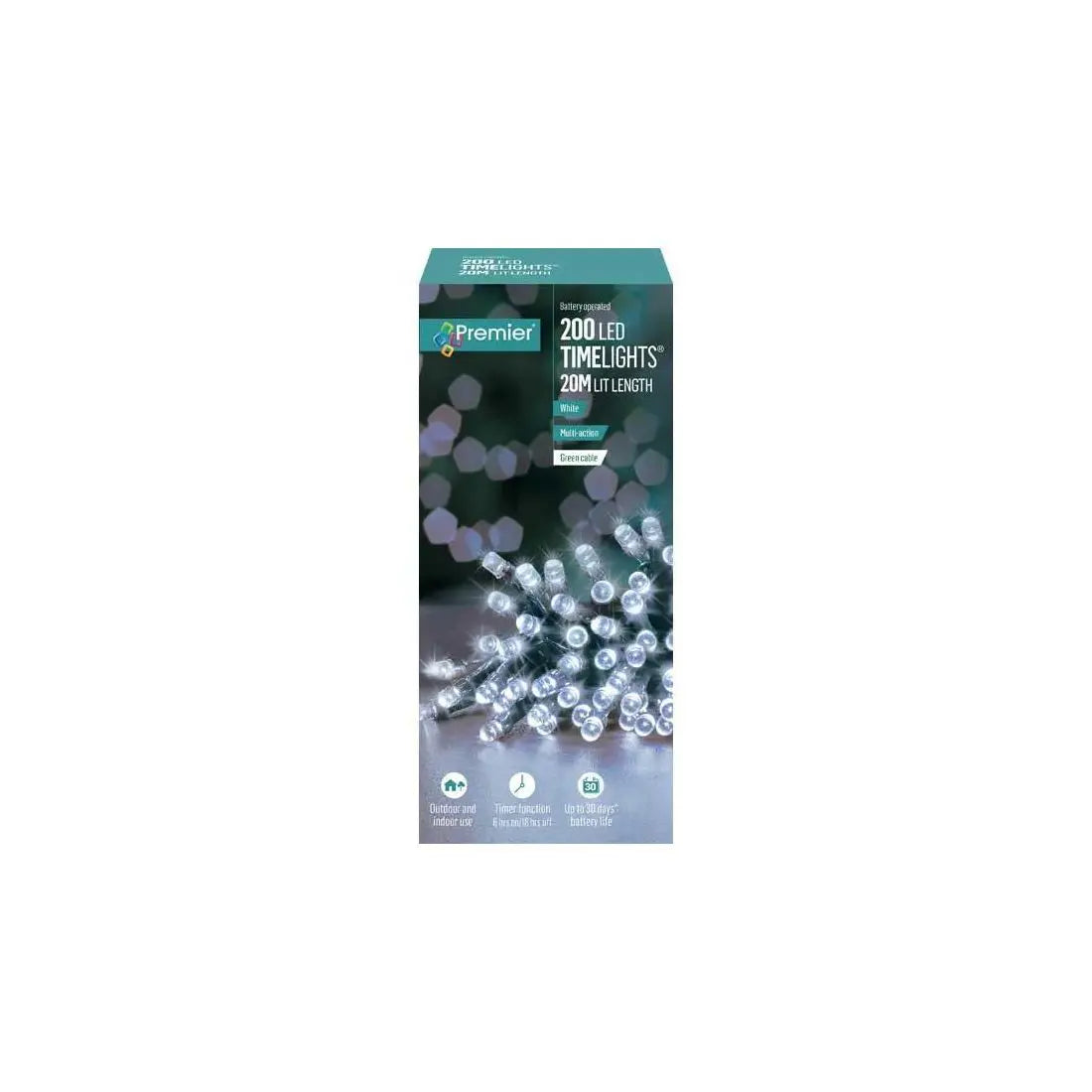 200 BATTERY OPERATED TIME LIGHTS WHITE 20M LIT LENGTH