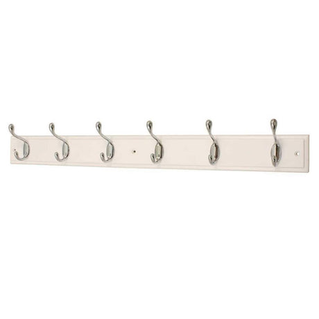 6 SATIN NICKEL HOOKS ON WHITE BOARD