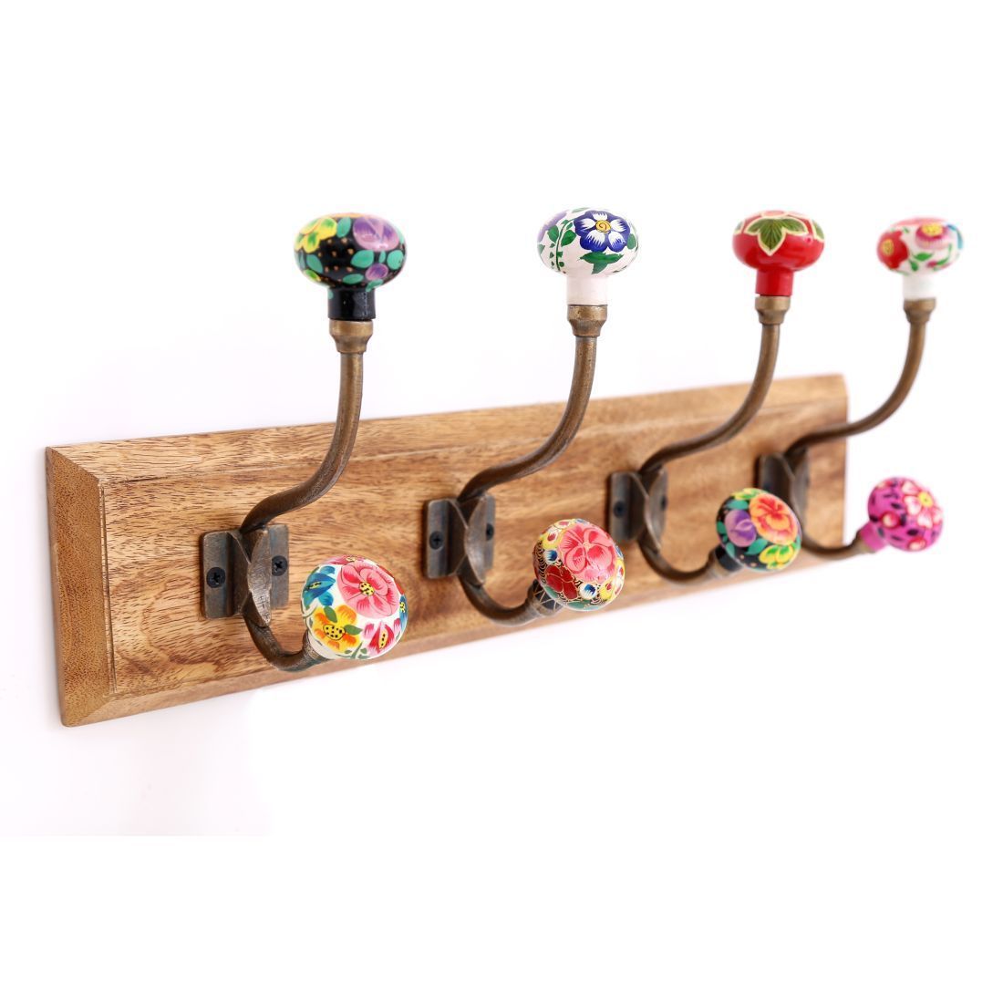 FLORA SET 4 HOOKS WOOD BASE