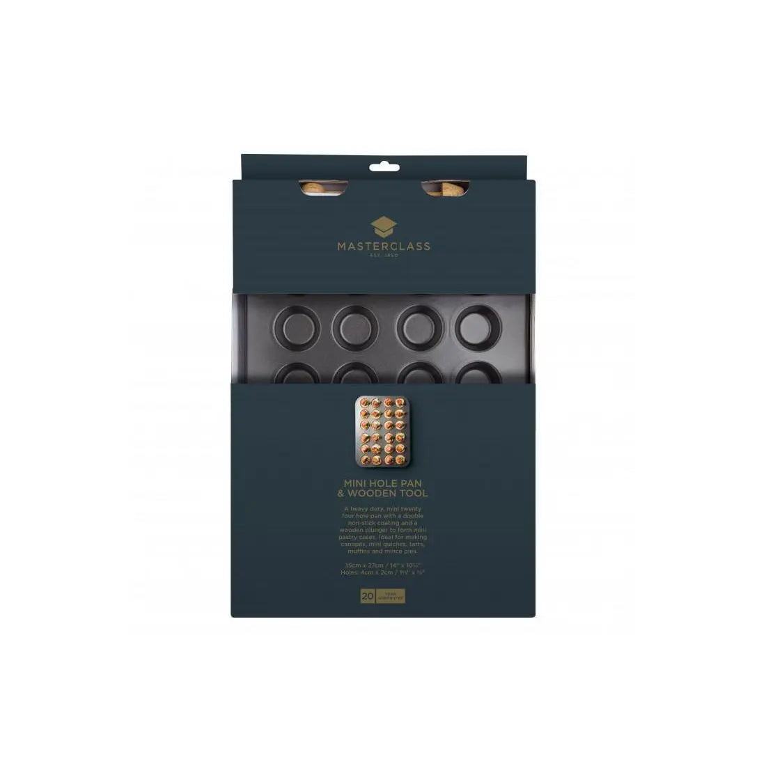 NON-STICK 24 HOLE MINI TARTLET TIN & WOODEN TOOL