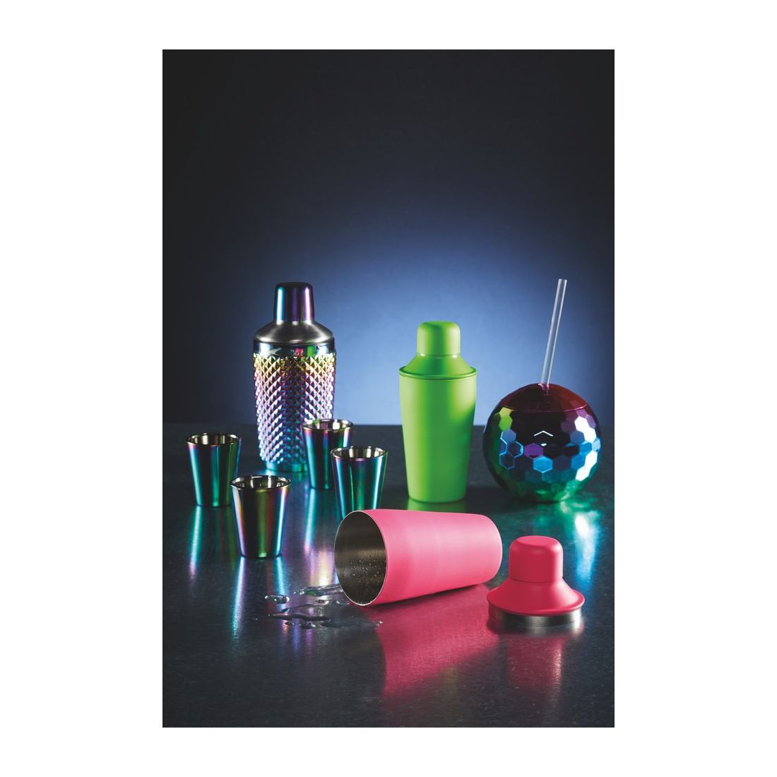 SET OF FOUR METALLIC FINISH SHOT GLASSES