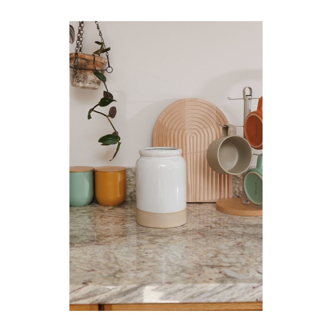 STONEWARE UTENSIL HOLDER CREAM