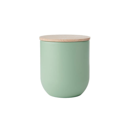 KITCHEN CANNISTER GREEN WITH BEECHWOOD LID 9CM X 10CM