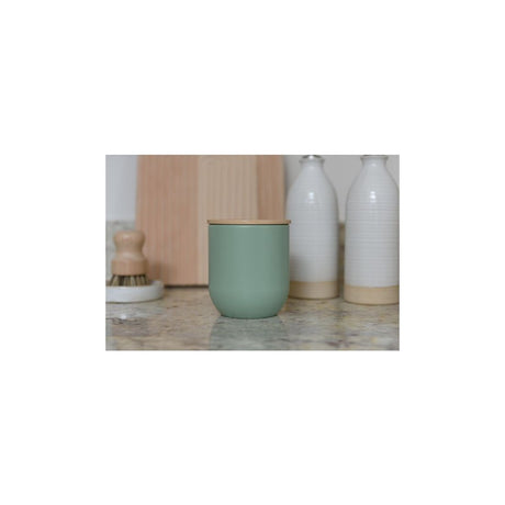 KITCHEN CANNISTER GREEN WITH BEECHWOOD LID 9CM X 10CM