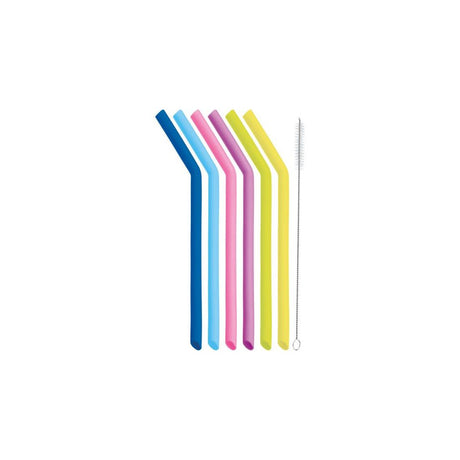 SET OF SIX SILICONE STRAWS WITH CLEANING BRUSH