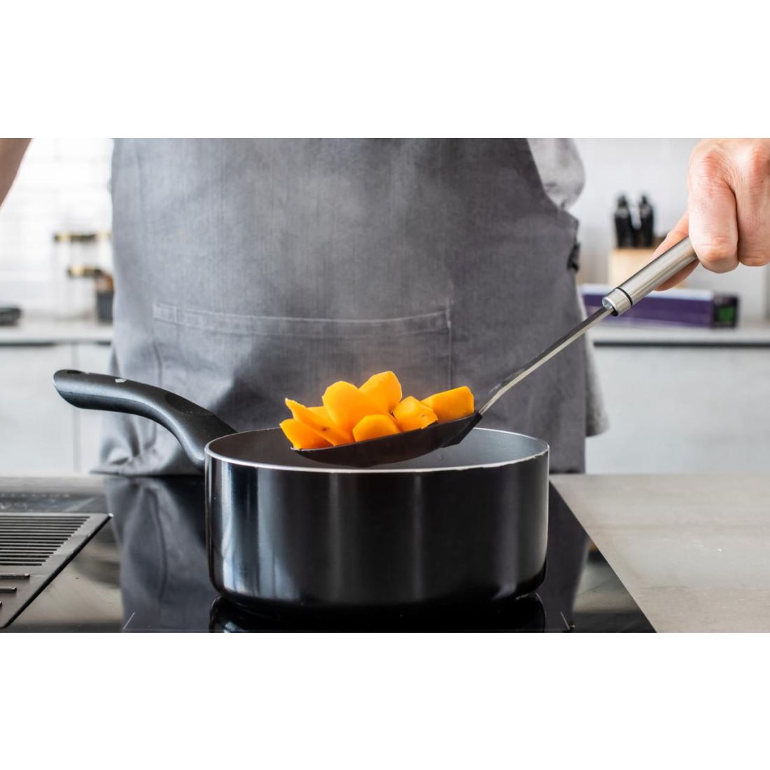 OVAL HANDLED STAINLESS STEEL NON-STICK SLOTTED SPOON