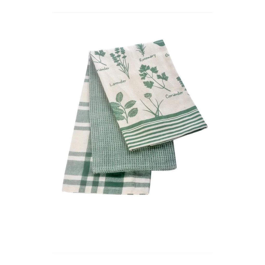 KITCHEN HERBS SET OF THREE TEA TOWELS 45CM X 65CM