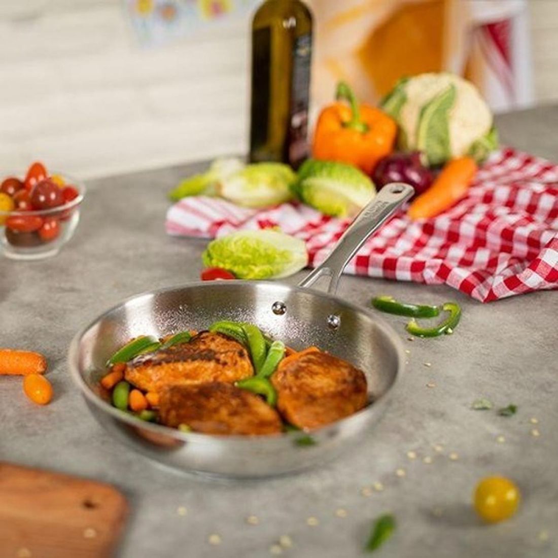 ALLROUND UNCOATED STAINLESS STEEL FRYING PAN 28CM