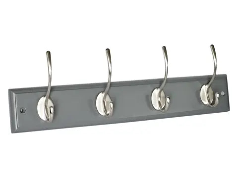 HOOK RAIL 4 NICKEL VICTORIAN HOOKS ON DOVE GREY BOARD