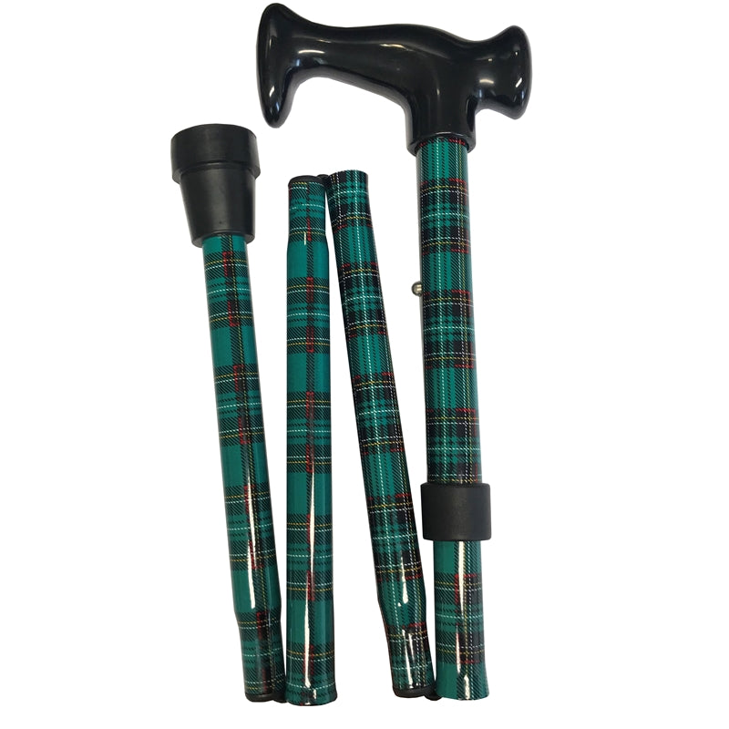 4 FOLD WALKING STICK GREEN TARTAN