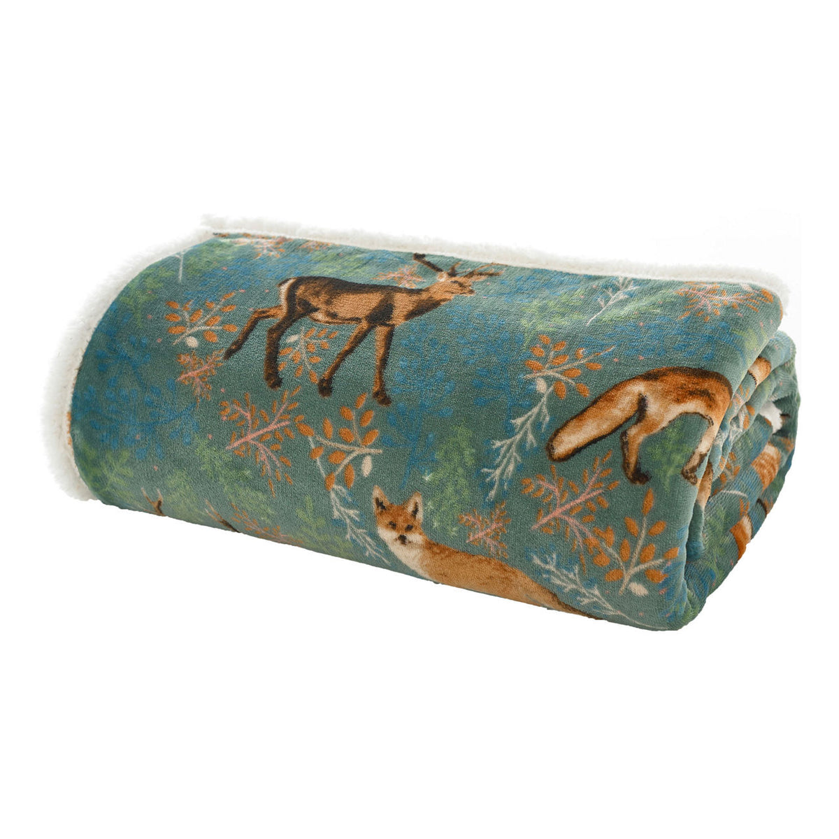 THROW FOX AND DEER GREEN 130 X 170 CM