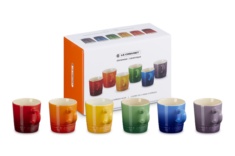 LE CREUSET SET 6 RAINBOW ESPRESSO MUGS
