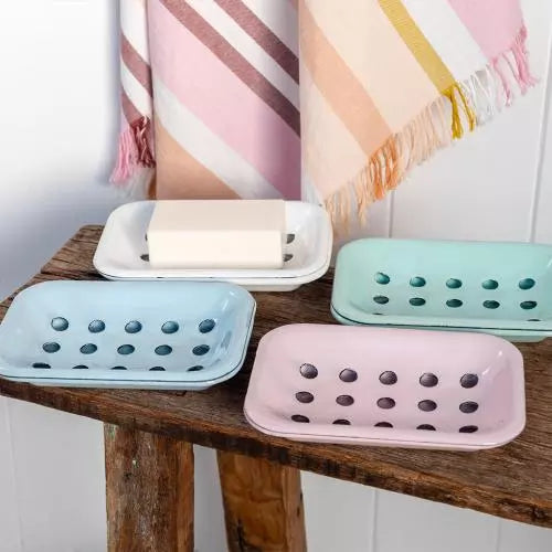 TWO PART ENAMEL SOAP DISH BLUE