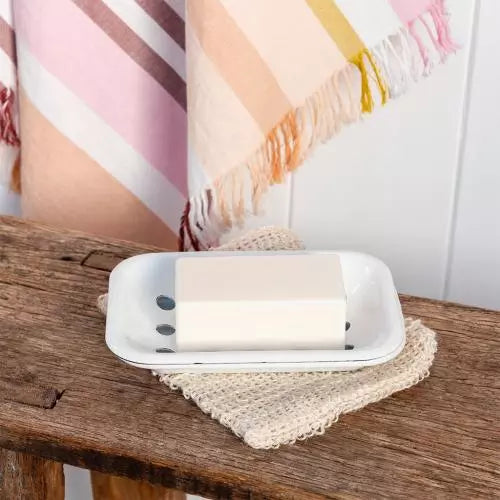 TWO PART ENAMEL SOAP DISH WHITE