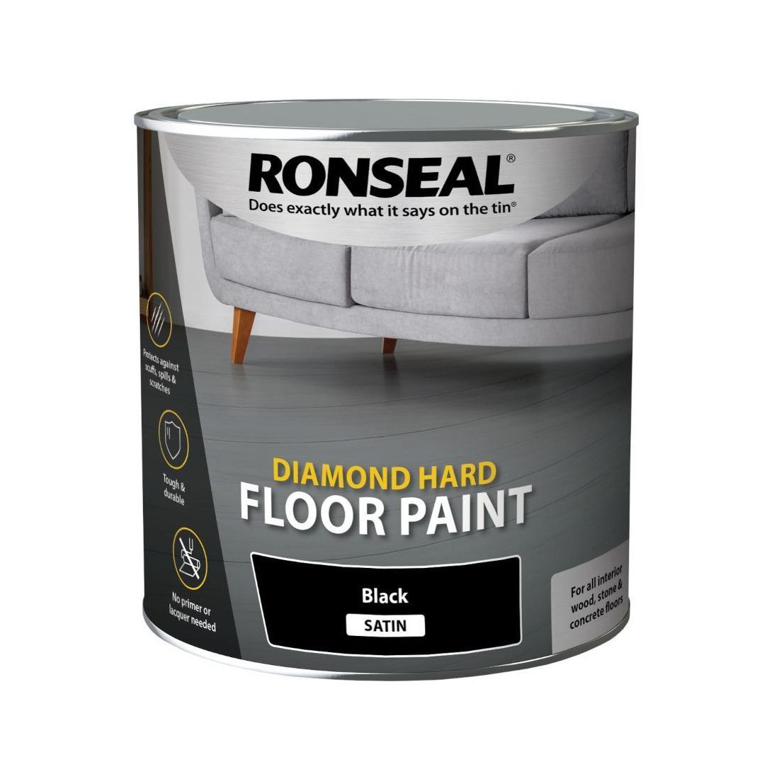 RONSEAL DIAMOND HARD SATIN FLOOR PAINT BLACK 2.5L