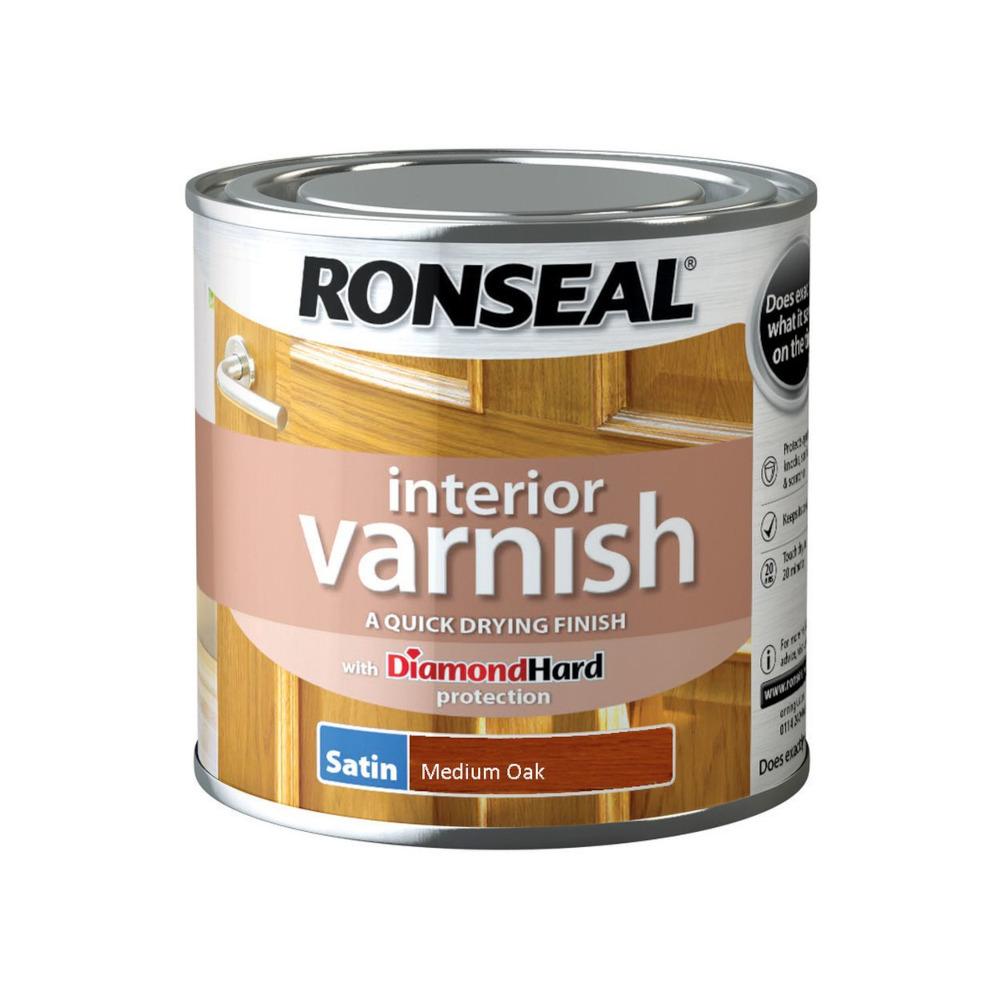 Ronseal Diamond Hard Interior Satin Varnish Medium Oak 250ml