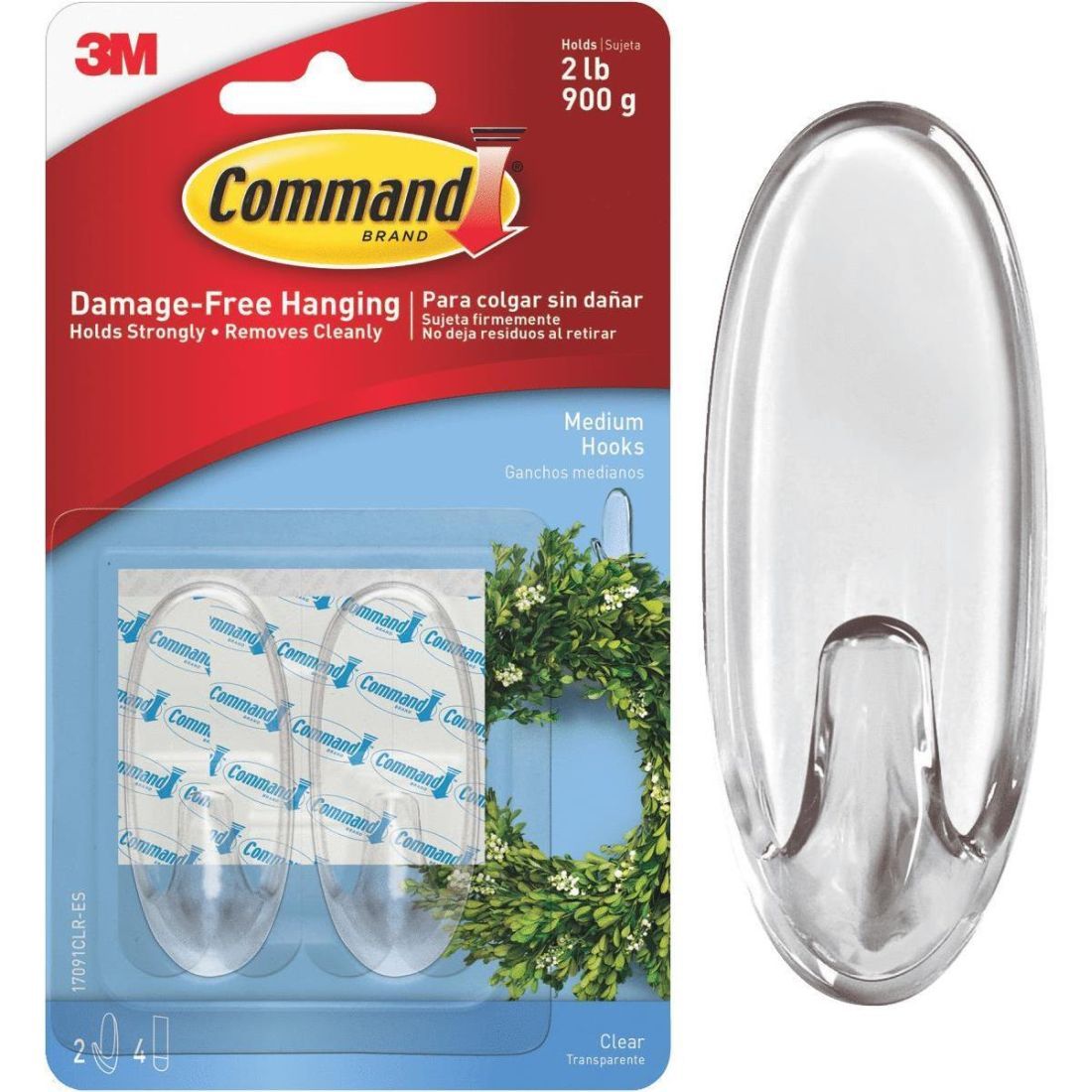 3M COMMAND MEDIUM HOOKS CLEAR PACK OF 2