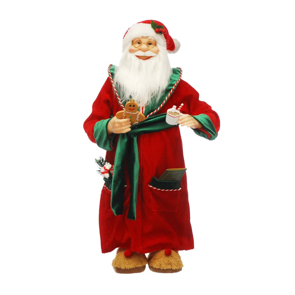 STANDING SANTA IN RED & GREEN DRESSING GOWN 60CM