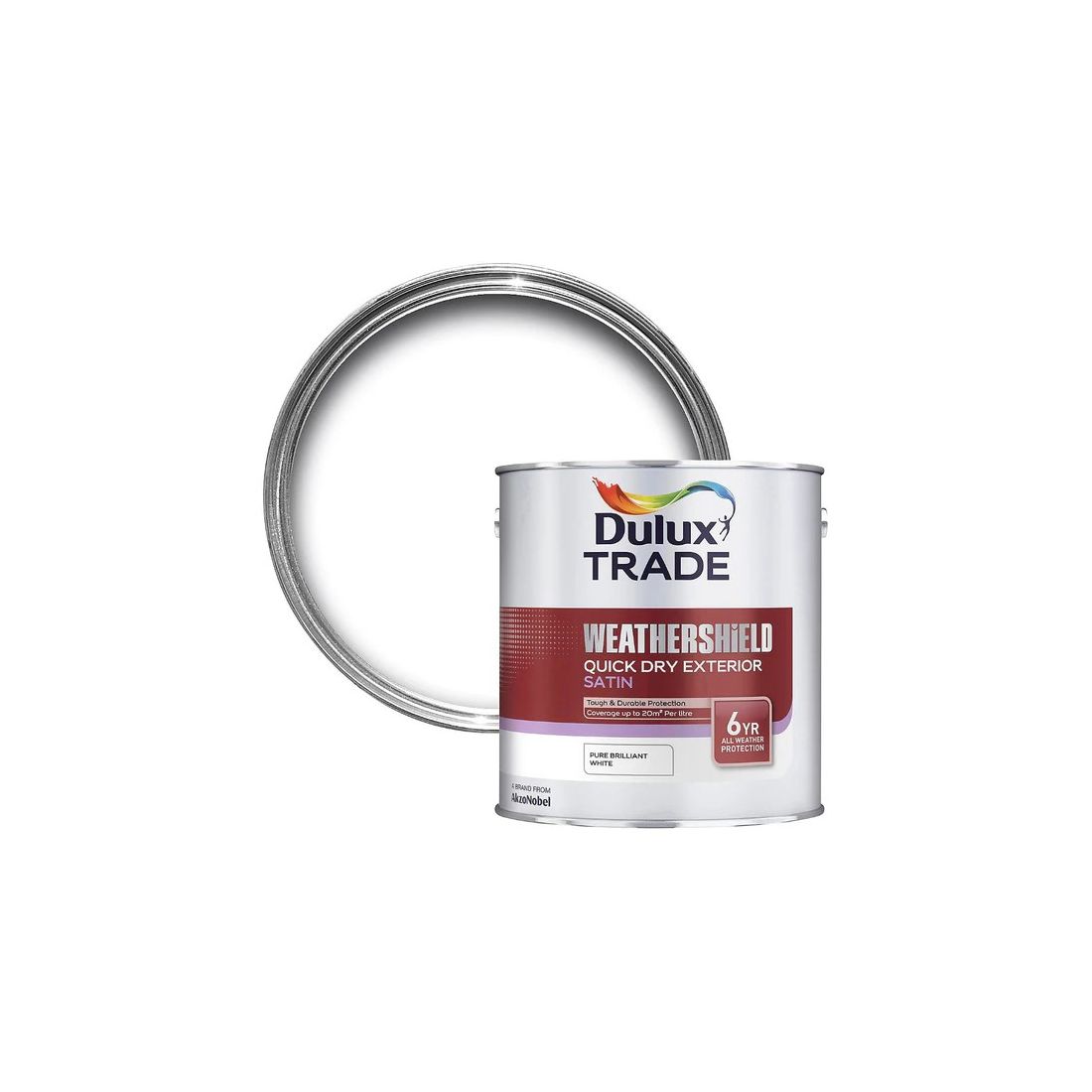 DULUX TRADE WEATHERSHIELD QUICK DRY EXTERIOR SATIN PURE BRILLIANT WHITE 2.5L