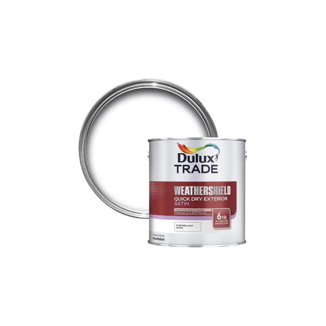DULUX TRADE WEATHERSHIELD QUICK DRY EXTERIOR SATIN PURE BRILLIANT WHITE 2.5L DULUX