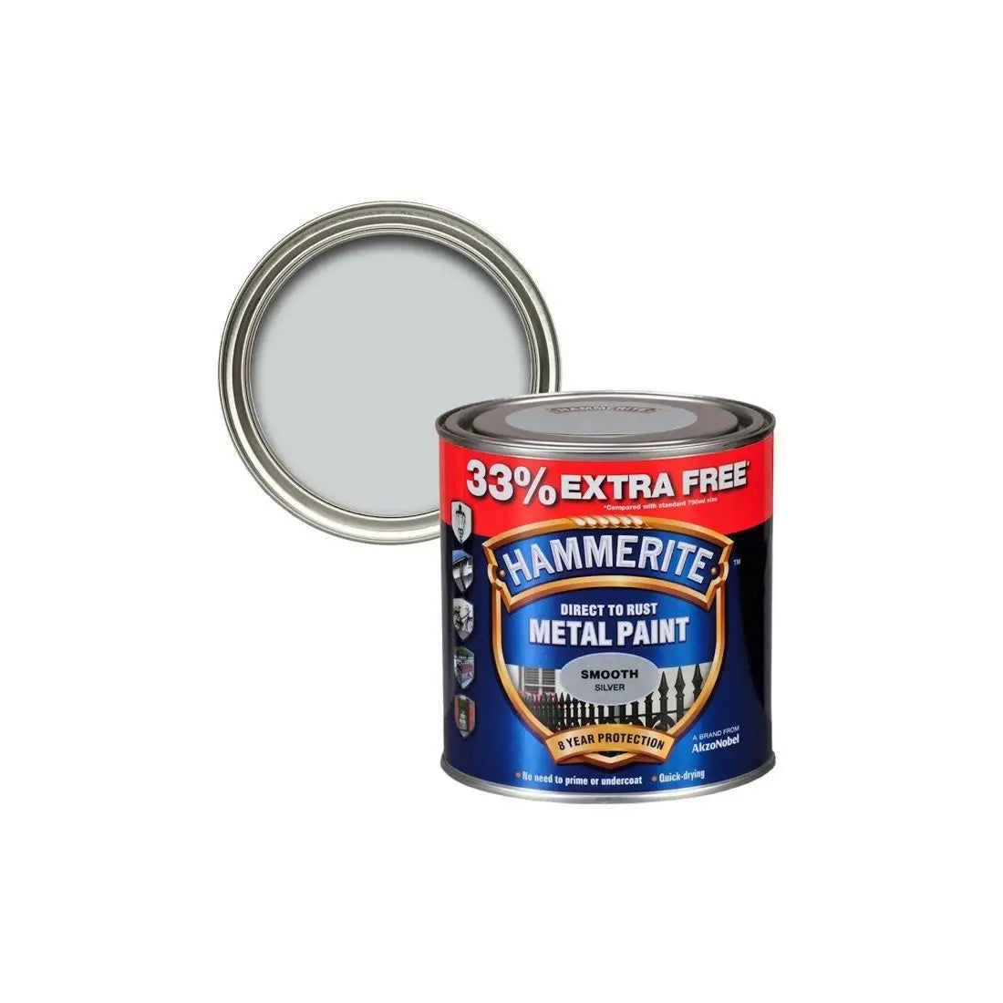 Hammerite Metal Paint Smooth Silver 750ml+33% Free DULUX