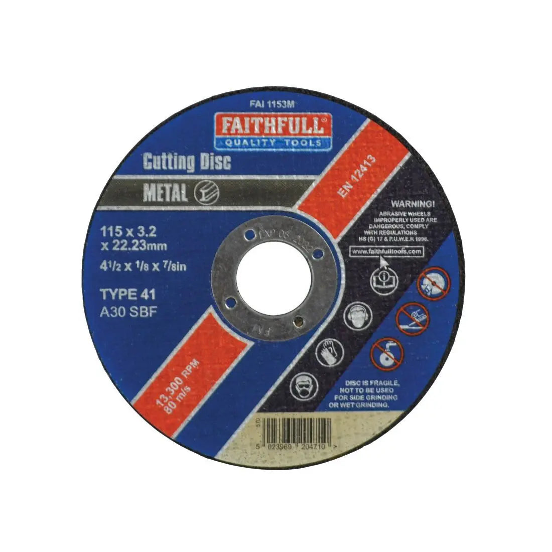 Faithfull Metal Cut Off Disc 115mm x 3.2mm x 22.23mm TOOLBANK