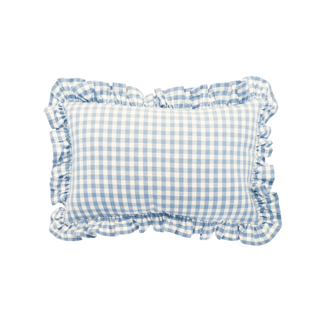 cushion 30 x50 cm gingham ruffle blue ,poly filled