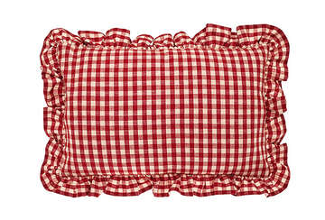 cushion rectangular ruffle red check poly filled 30 x 50 cm