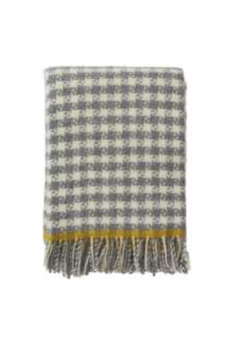 THROW DOGSTOOTH GREY /YELLOW 100% WOOL 180 X200 CM