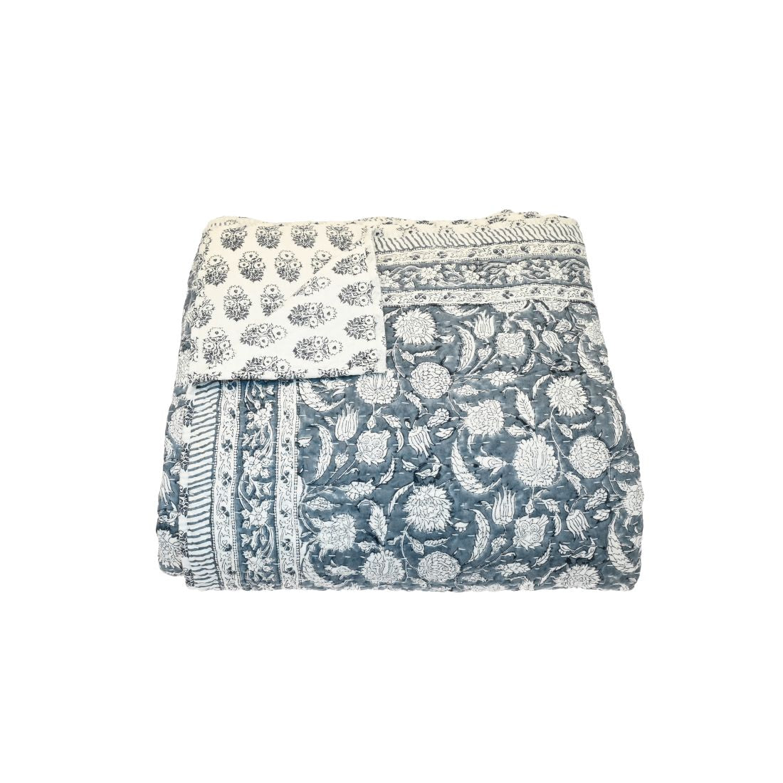 QUILT ,JAIPUR HANDBLOCK PRINTED, SMOKE BLUE 240 X 260 CM