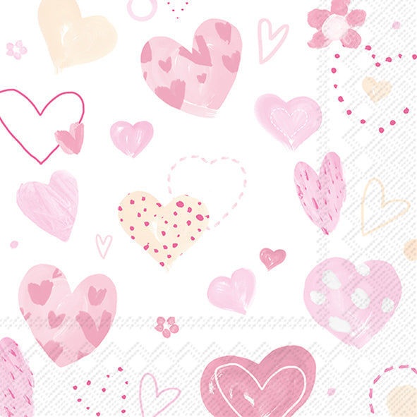 NAPKINS LUNCH JOYFUL HEARTS LIGHT ROSE