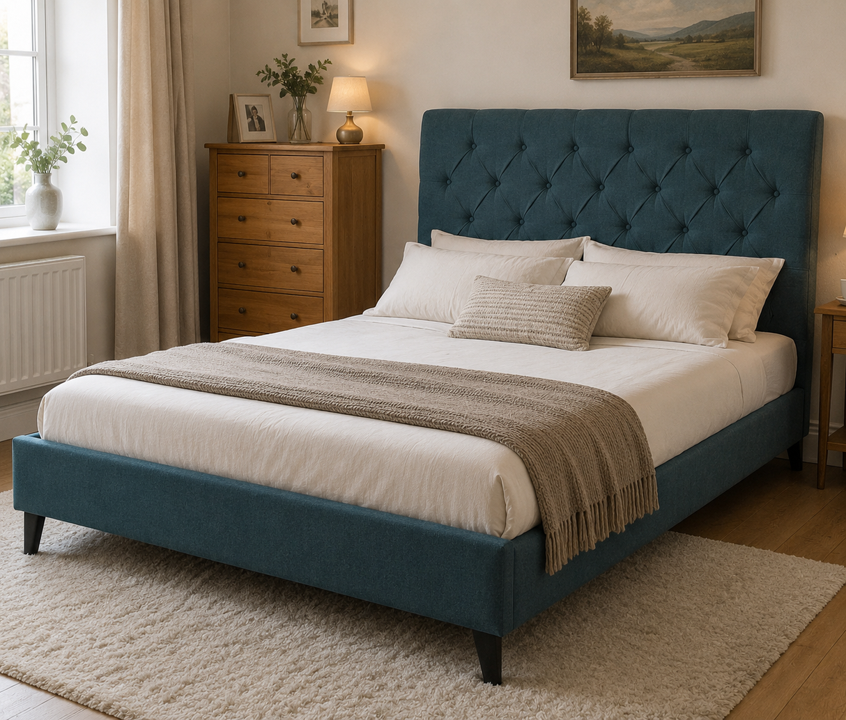 Penelope Blue 4'6" Double Bed Frame