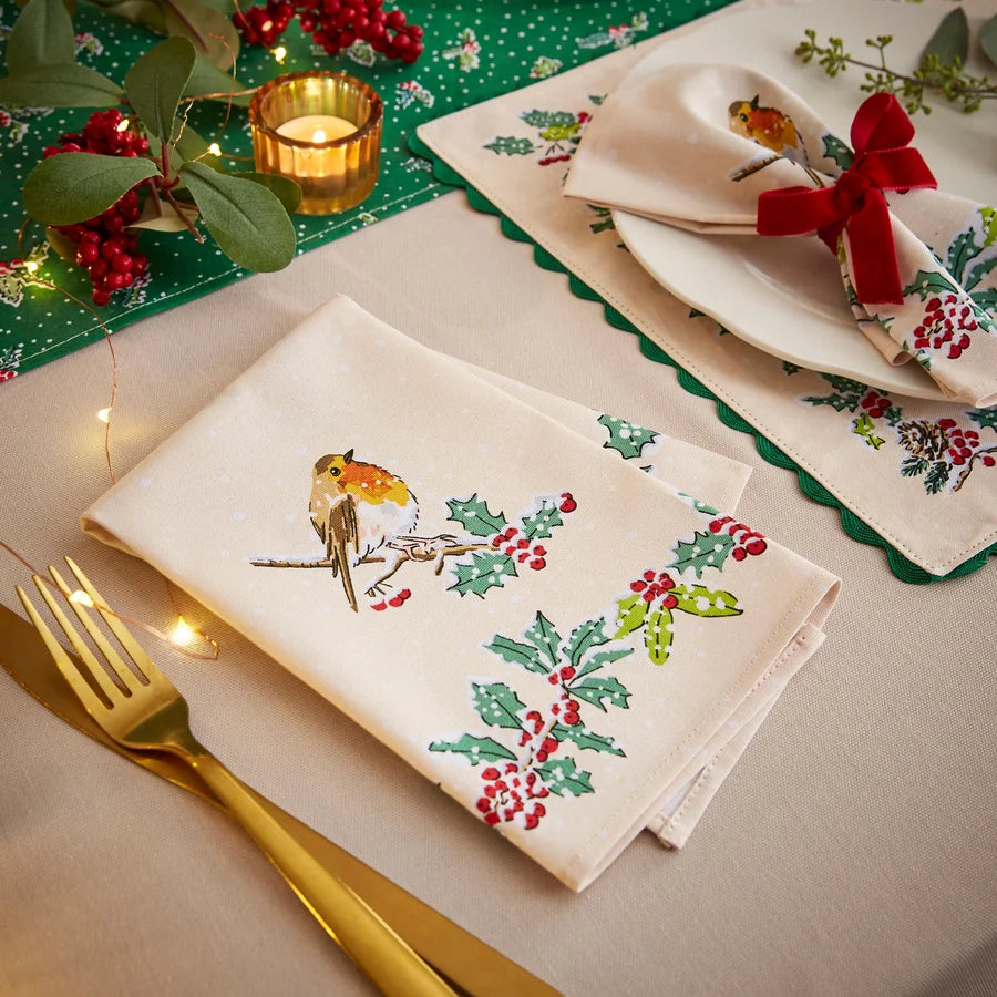 NAPKINS CHRISTMAS ROBIN NAPKINS SET OF TWO