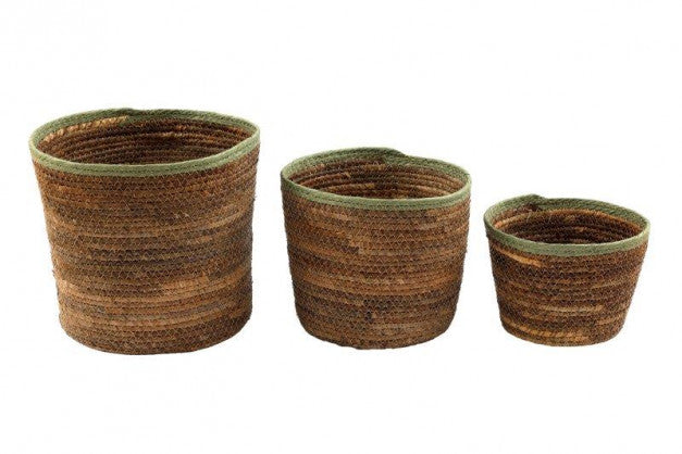 NATURAL GREEN WOVEN BASKET LARGE