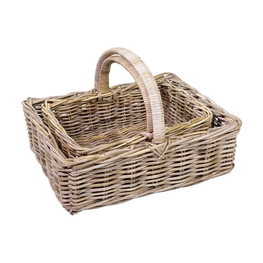 GREY RATTEN HANDLED BASKET LARGE