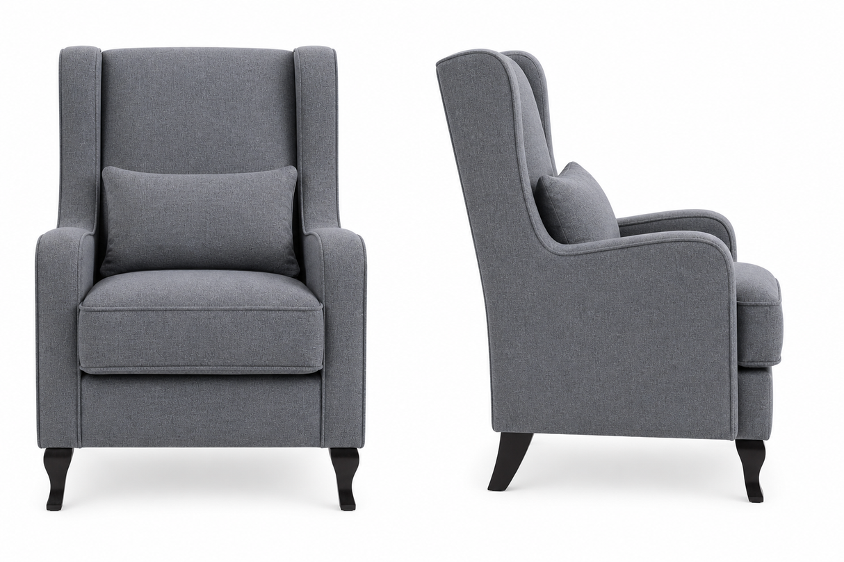 Two gray armchairs on a white background