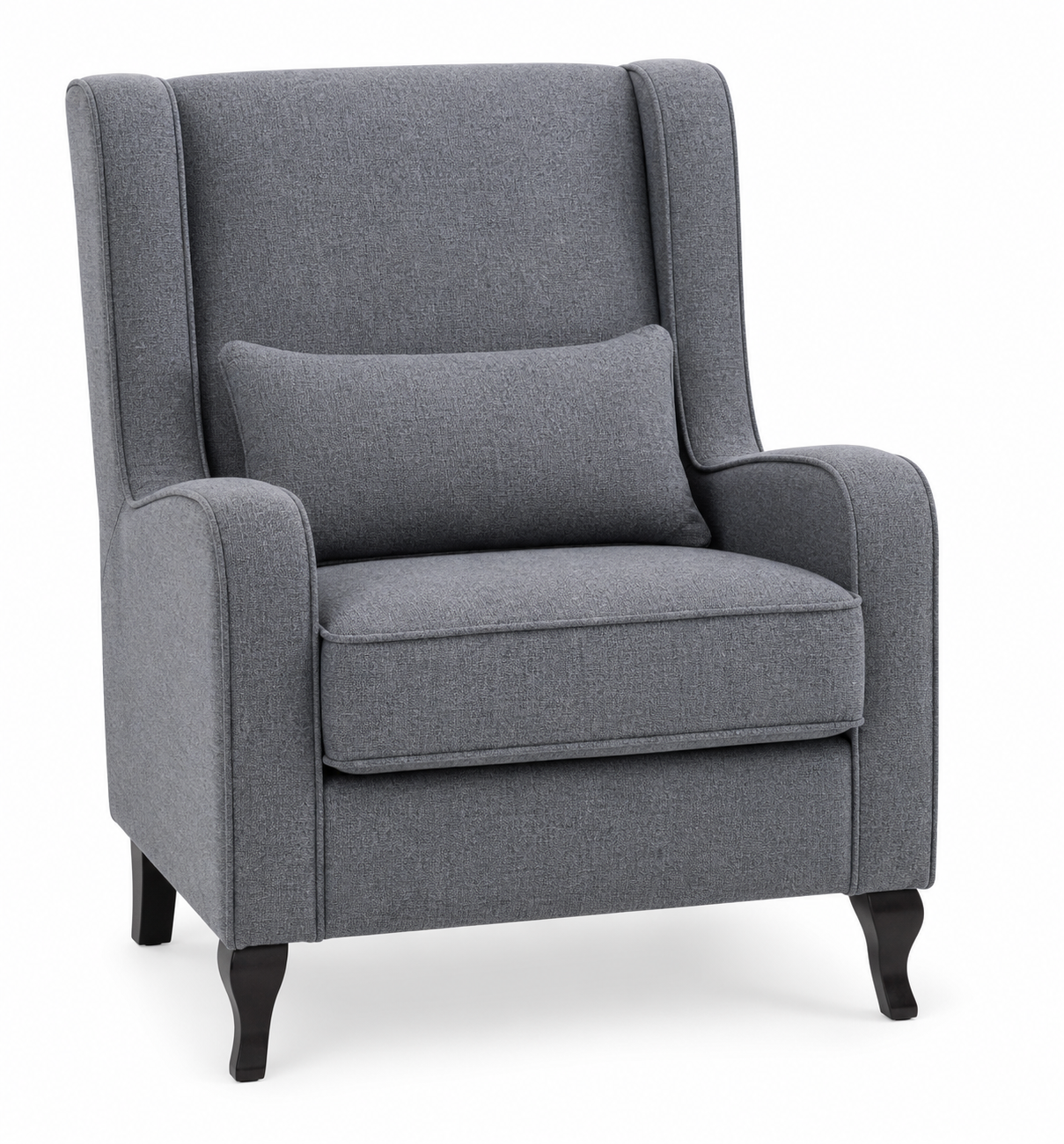 Gray armchair with a pillow on a white background