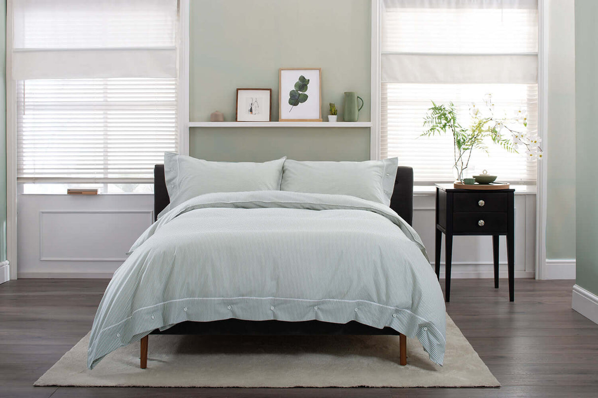 Duvet cover single size 100% cotton green/white stripe