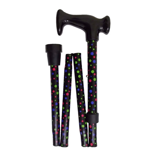4 FOLD WALKING STICK BLACK WITH SPOTS